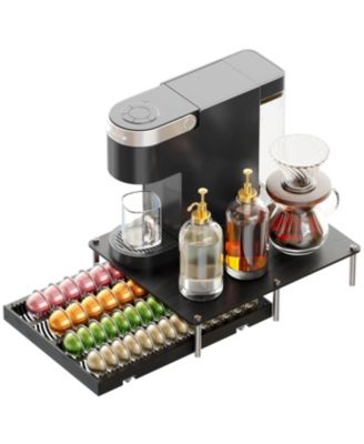 Bamboo Coffee Pod Holder Drawer, Large Capacity Organizer Compatible with Nespresso Vertuo Capsules, Holds 40 Big or 56 Small Pods