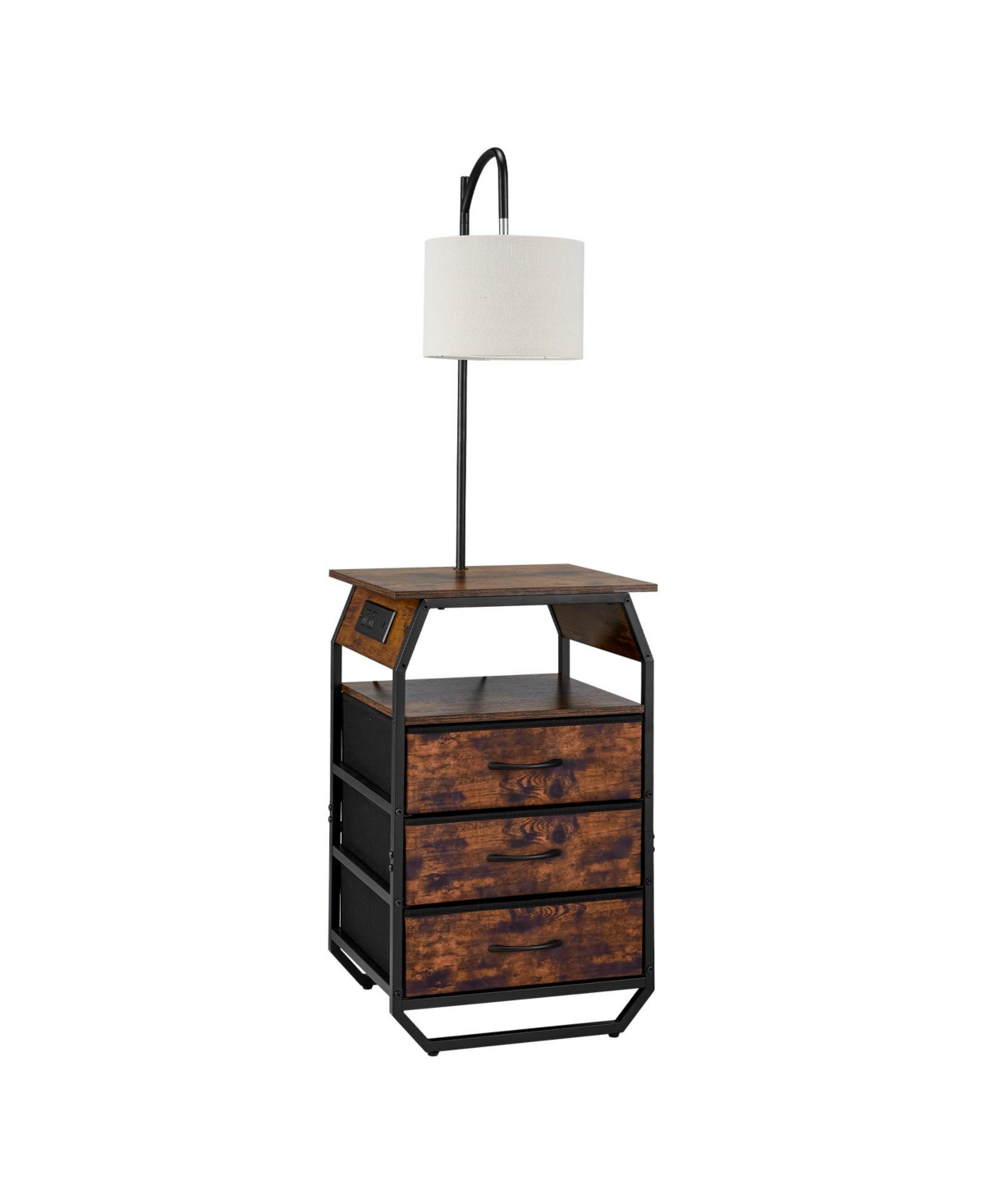 Sugift 2-Tier Floor Lamp Table with 3 Drawers and 3 Color Temperature Lighting Usb Type C Ac Charging
