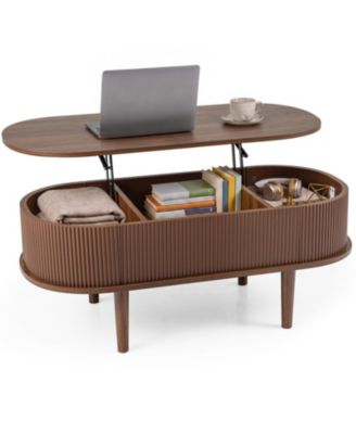 43.5in Oval Lift Top Coffee Table with Storage and Fluted Design for Living Room
