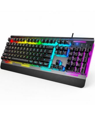 Wired Ergonomic Noise-Cancelling RGB Gaming Keyboard for PC and Mac