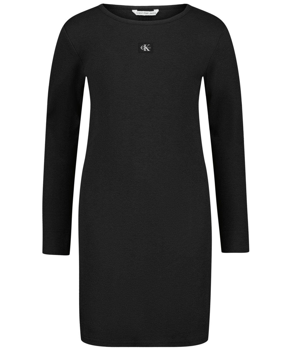 Calvin Klein Girls' 7-16 Long-Sleeve Ribbed Dress - Black