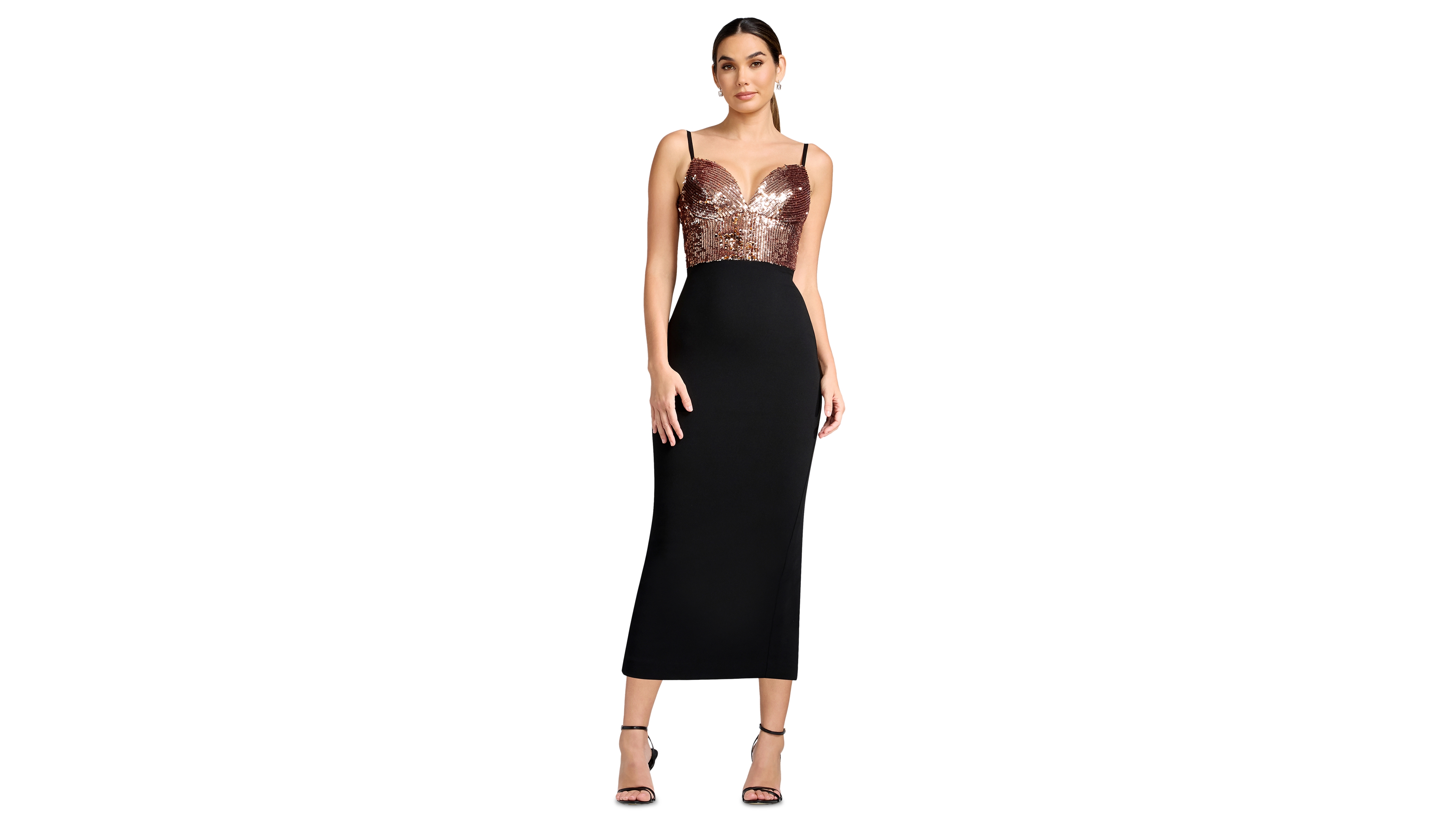Dress the Population Women's Elana Sequin Tea-Length Sweetheart