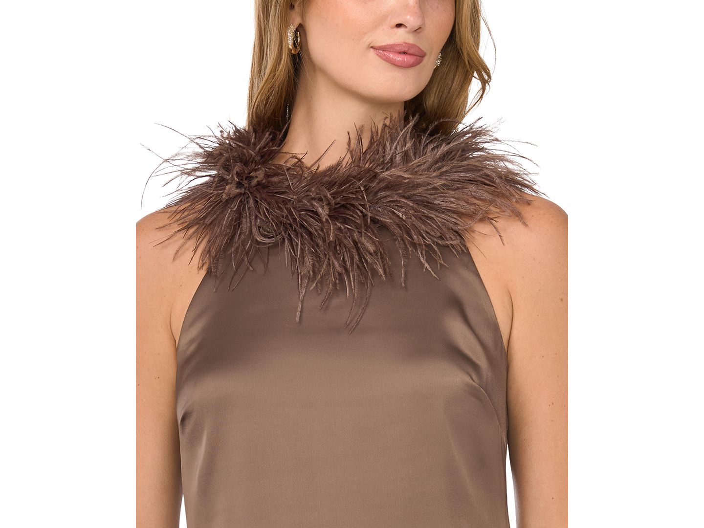 Женское платье Vince Camuto Satin Halter Feather-Trim, цвет: Мокко латте — фото 3