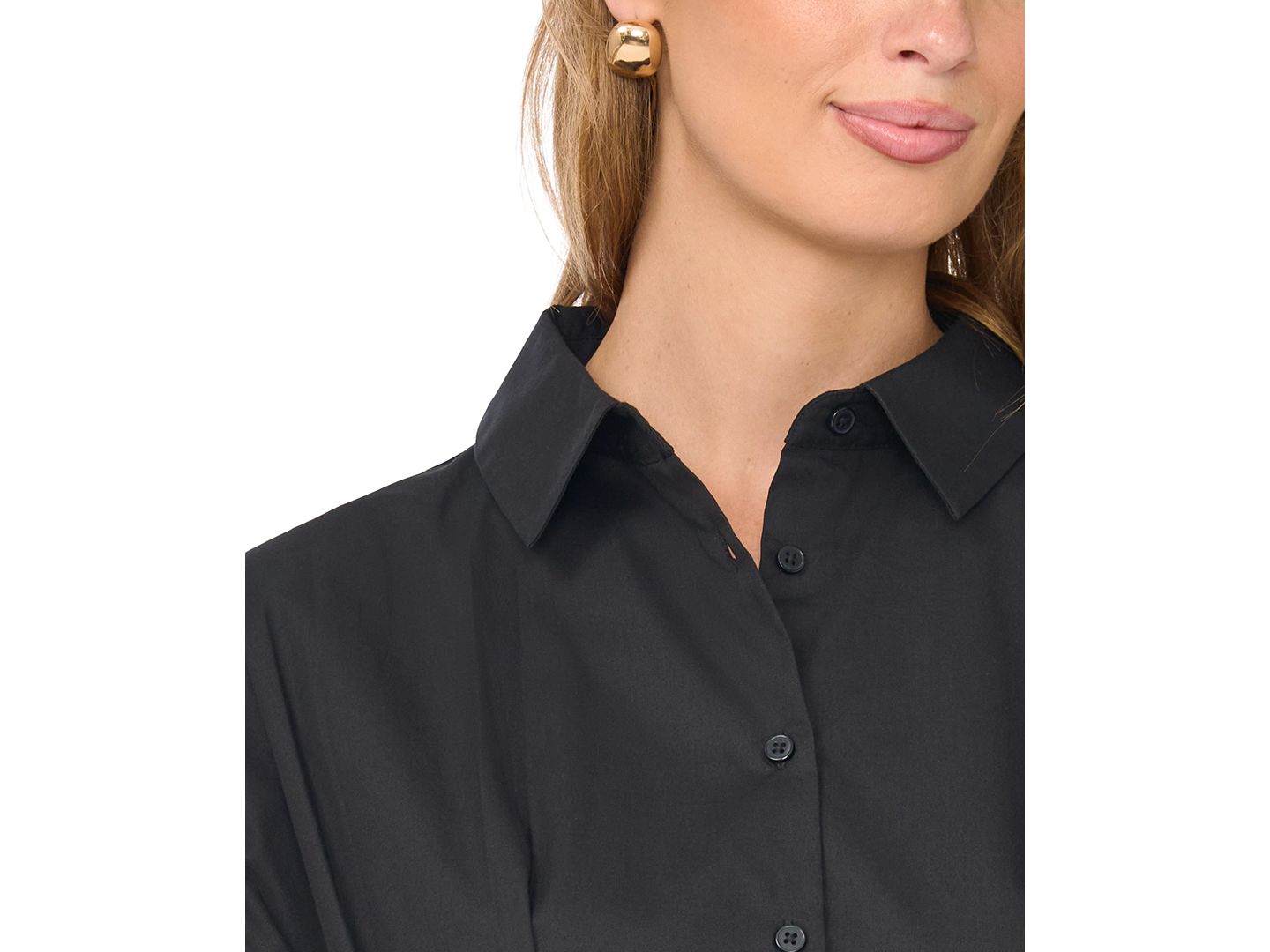 Женская блузка Vince Camuto Pleated-Waist Dolman-Sleeve Cotton, цвет: Насыщенный чёрный — фото 3