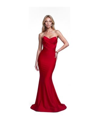 Women's Strapless Layered Tulip Bodice Mermaid Evening Gown