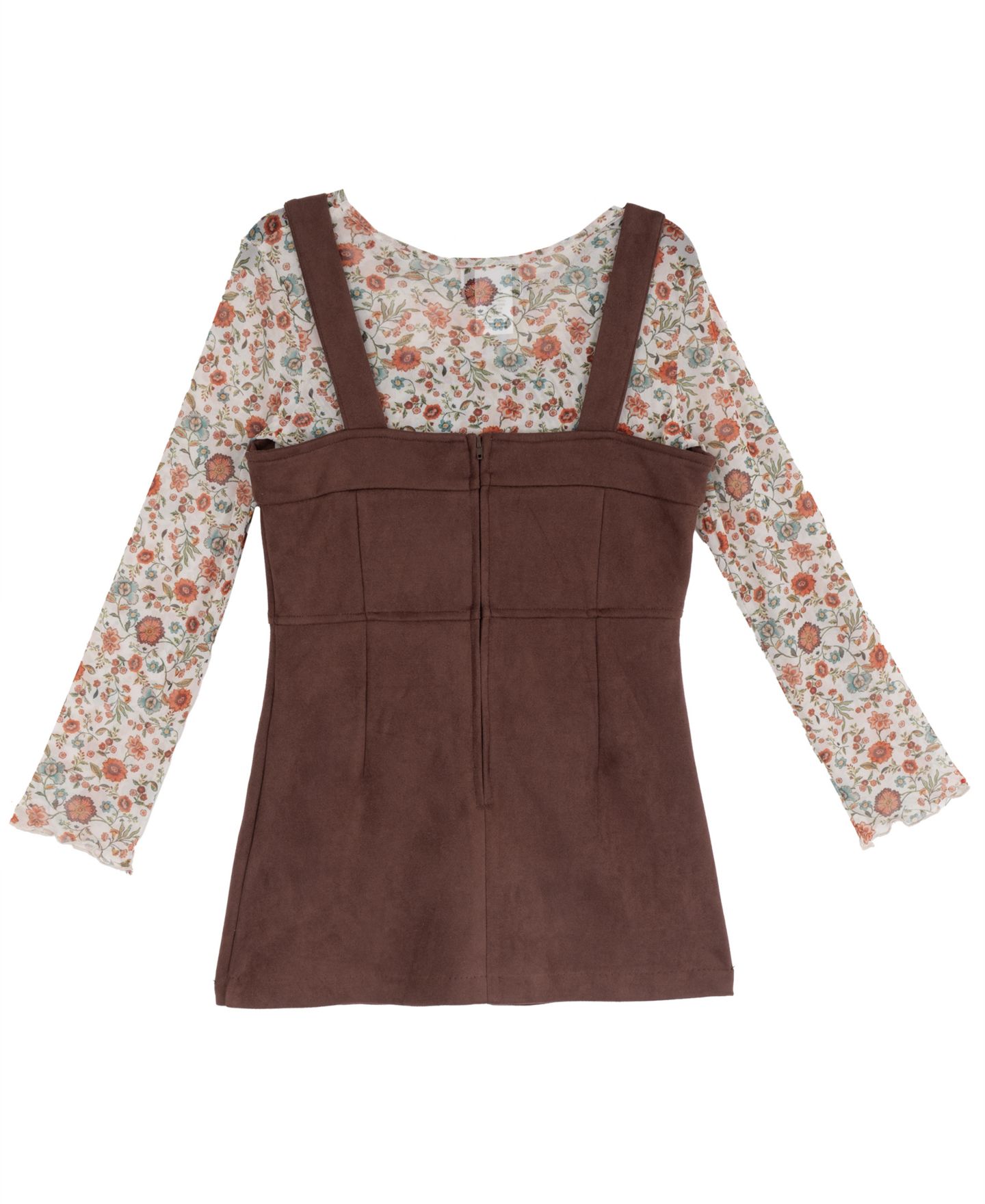 Комплекты Rare Editions Faux-Suede Square-Neck Floral-Print Jumper, Top and Necklace, 3-Piece Set для девочек, цвет: Коричневый — фото 2