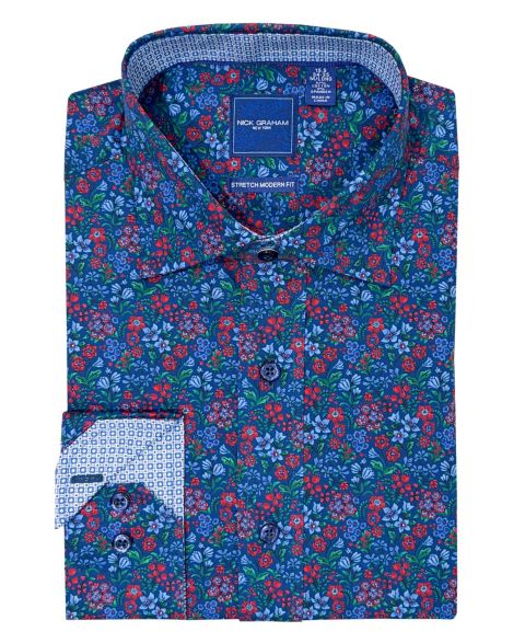 Мужская рубашка Nick Graham Brighton Floral Print Dress Shirt, цвет: Синий