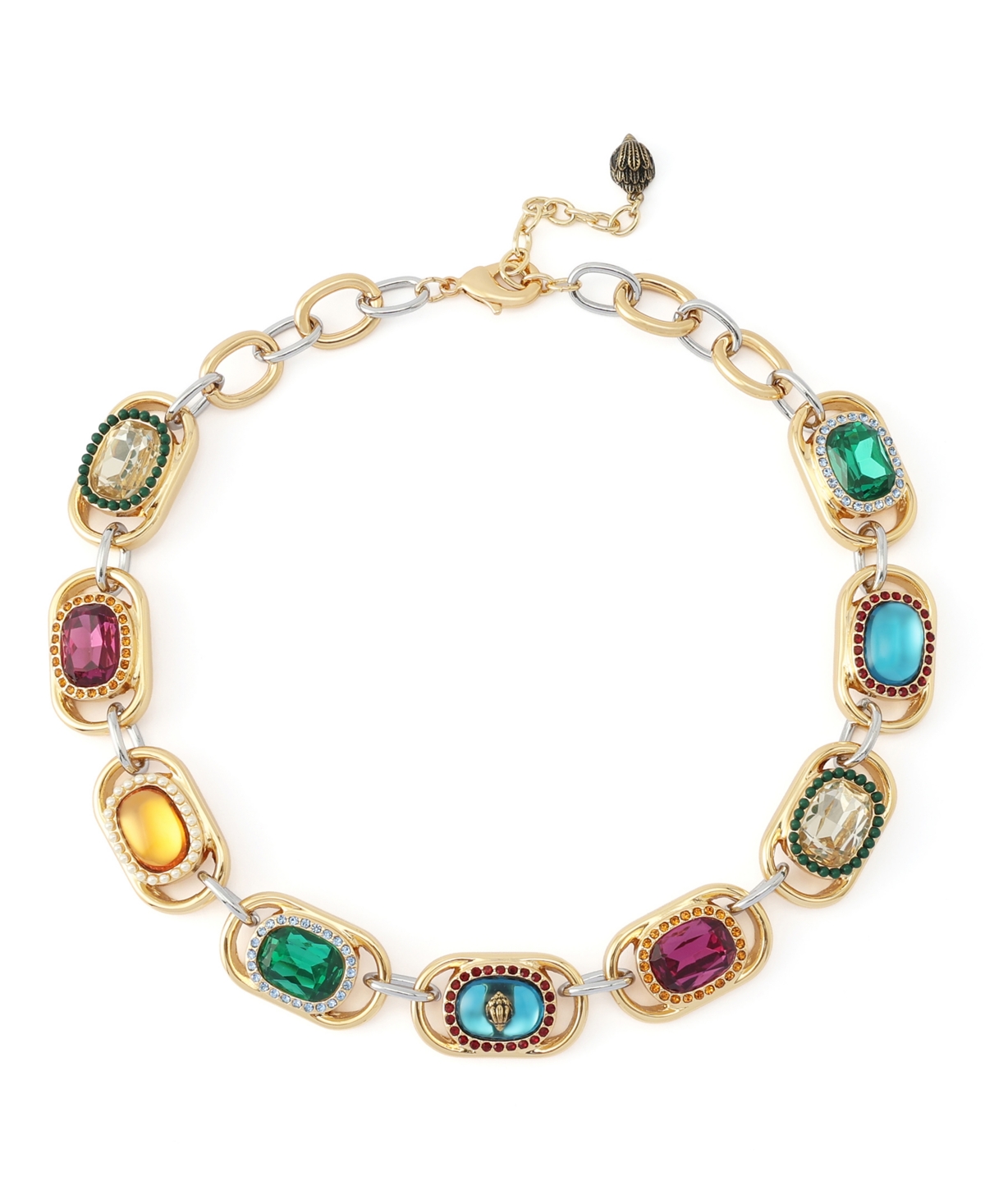 Kurt Geiger London Multi-Stone Glass Crystal and Imitation Pearl Two-Tone Gemstone Chain Necklace - Multi