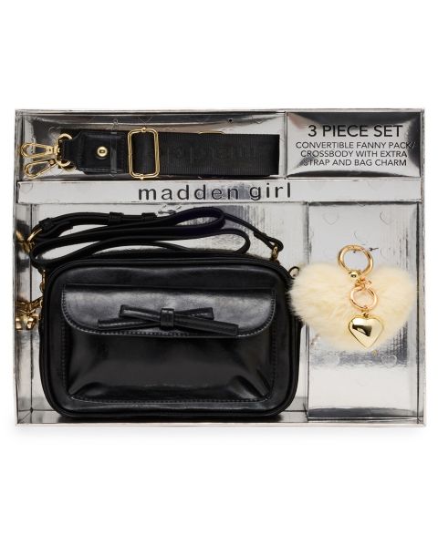 Женские сумки Madden Girl 3-Piece Removable Strap, Charm and Crossbody Handbag Gift Set, цвет: Чёрный