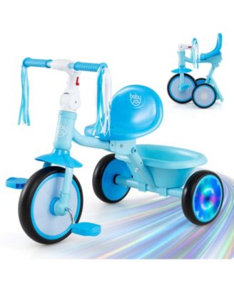 Foldable Toddler Tricycle with Lighting Wheels, Adjustable Seat, Storage Basket