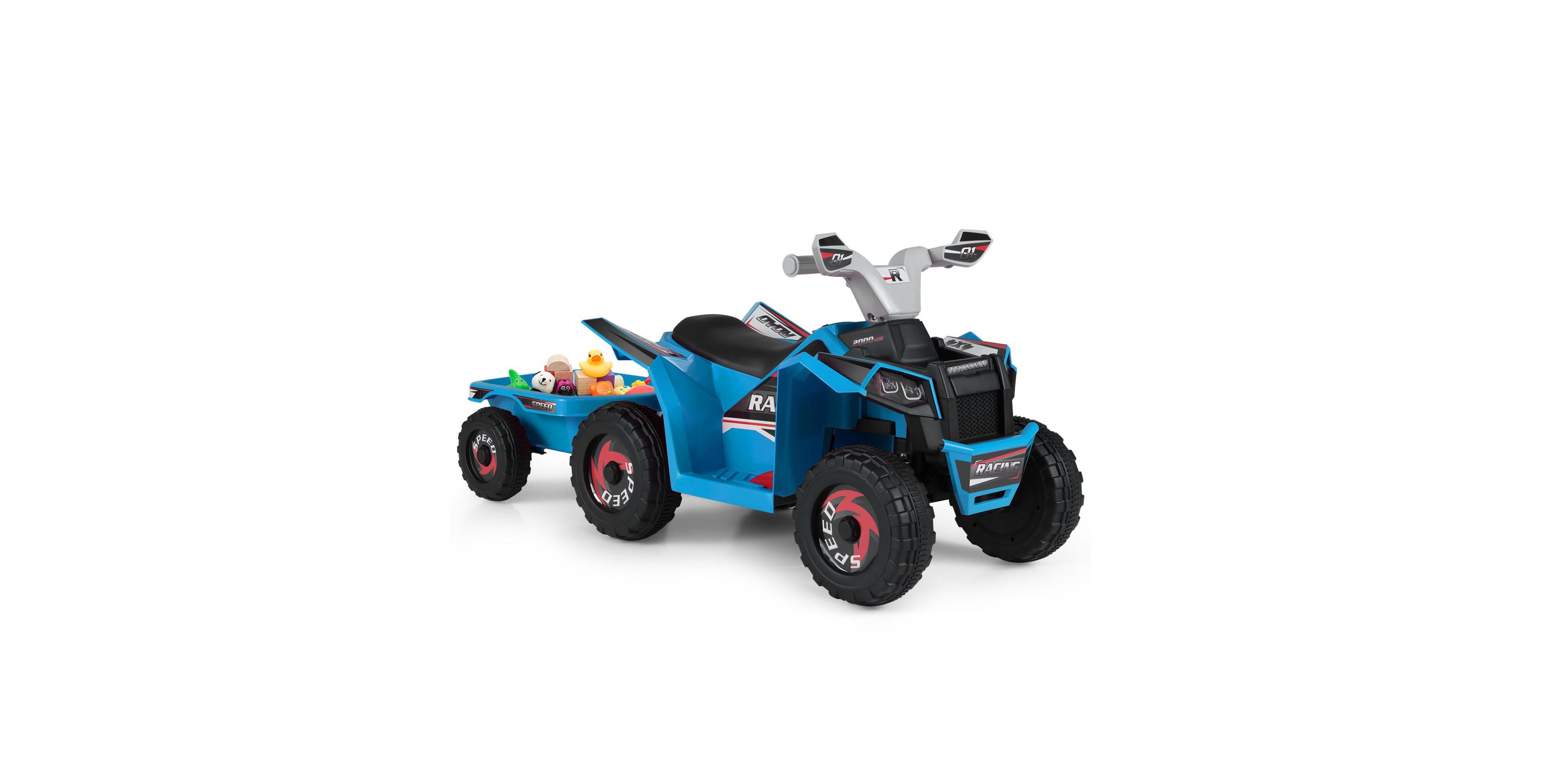 Sugift 6V Kids Electric Atv Quad Car with Detachable Trailer