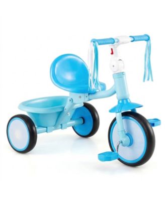 Foldable Toddler Tricycle with Light-Up Wheels and Basket for 2-5 Year Old