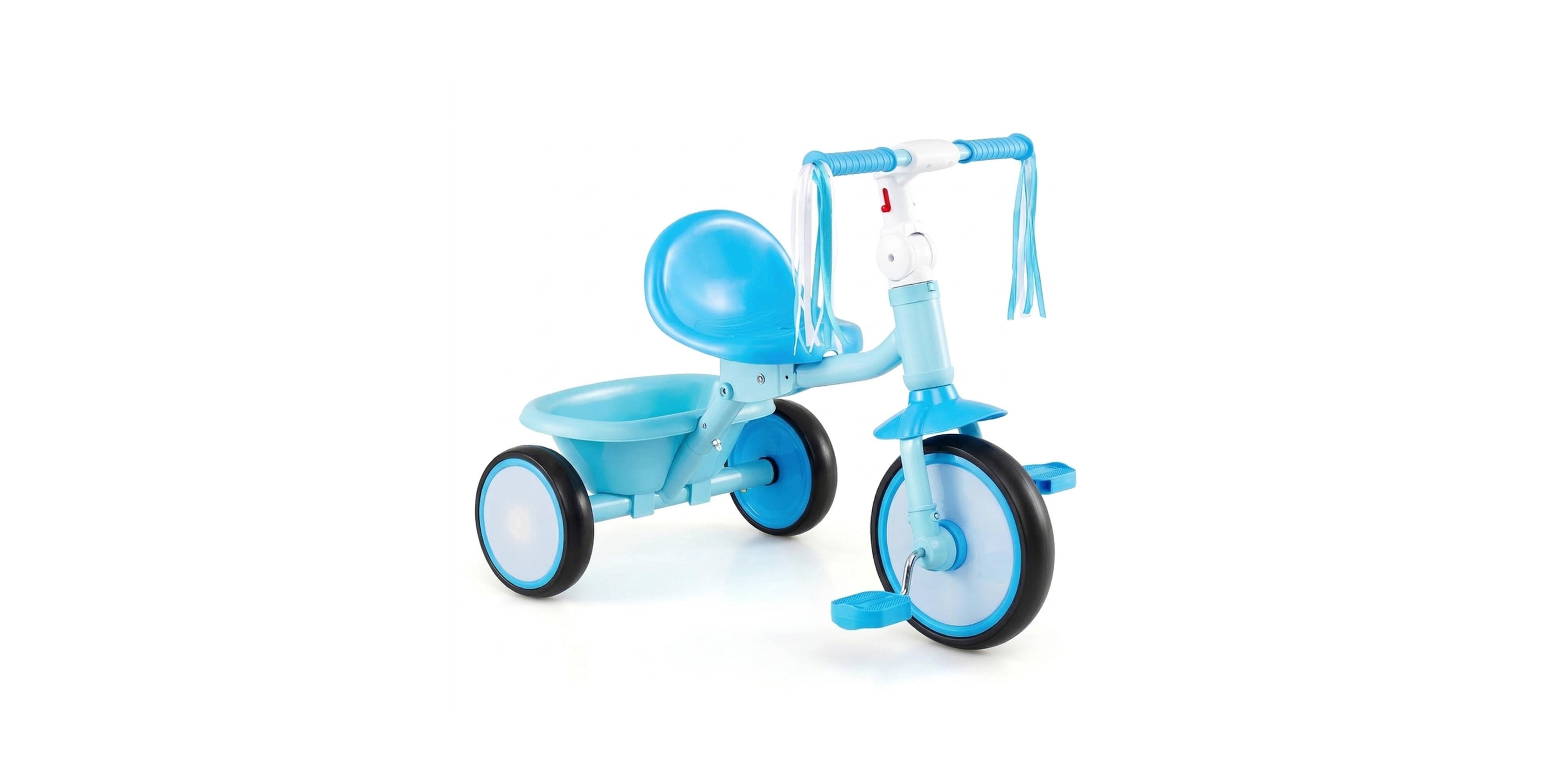 Sugift Foldable Toddler Tricycle with Light-Up Wheels and Basket for 2-5 Year Old