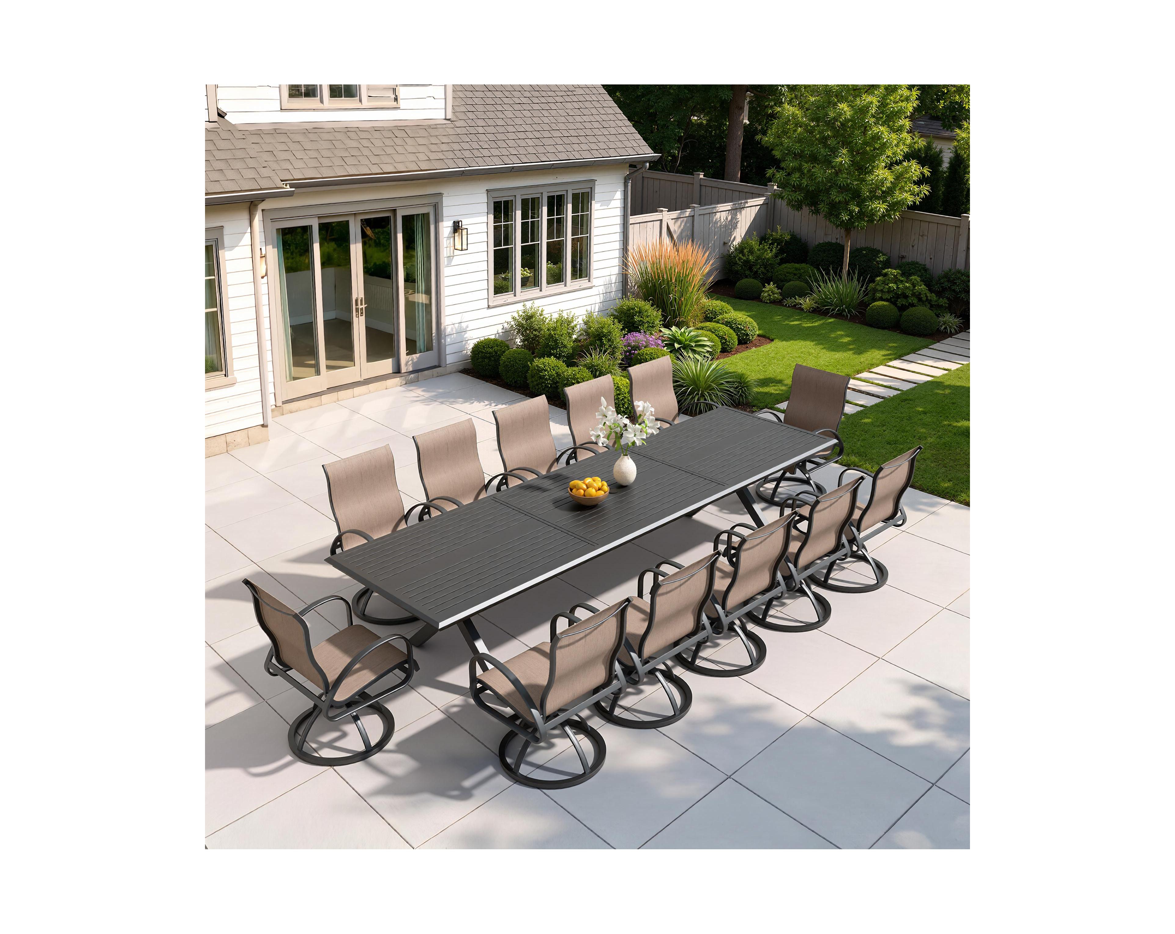 Pellebant 13-Piece Outdoor Aluminum Patio Dining Set Sunbrella Swivel Dining Chairs and Table with Umbrella Hole - Set of 13
