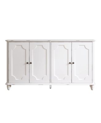63" Large Console Storage Cabinet Vintage Distressed with 4 Decorative Curved Doors