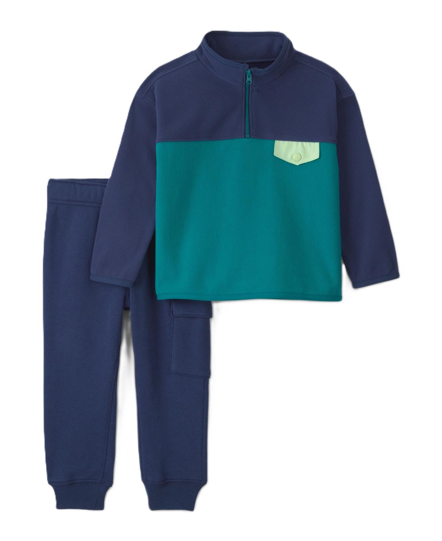 Комплект Carter's Quarter-Zip Long-Sleeve Top and Pant, 2-Piece Set для мальчиков-малышей, цвет: Тёмно-синий / Зелёный — фото 1