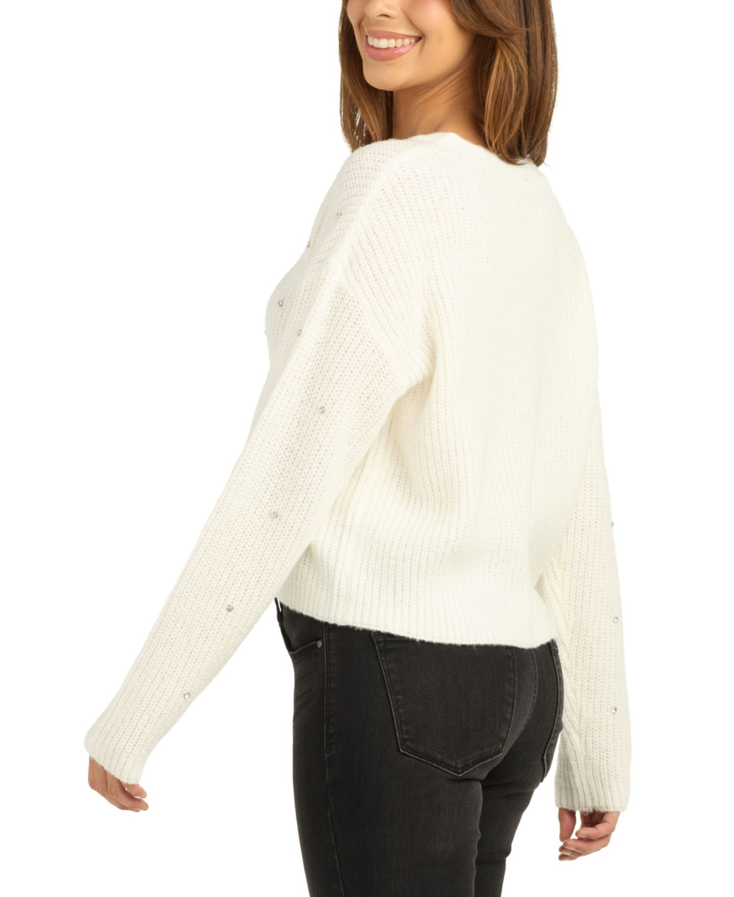Женский кардиган BCX Juniors' Long-Sleeve Ribbed V-Neck, цвет: Слоновая кость — фото 3