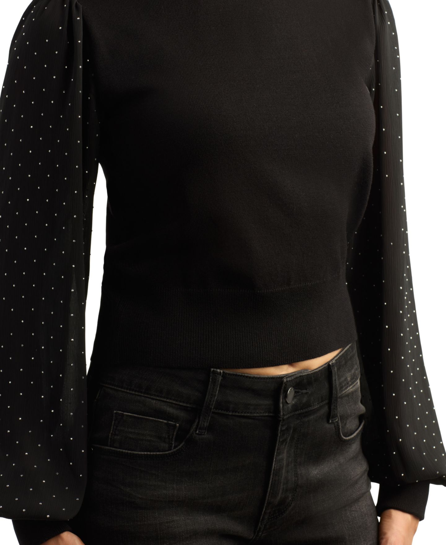 Женский свитер BCX Juniors' Mock-Neck Puff-Sleeve, цвет: Чёрный — фото 4