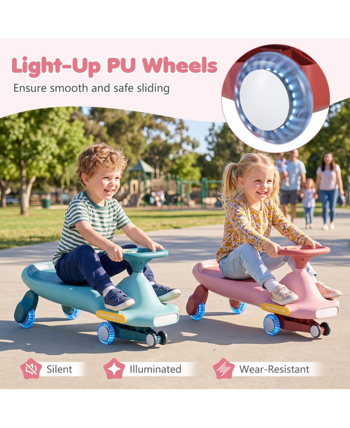 Детская игрушка HONGGE Wiggle Car with Six LED Flashing Wheels, No Pedals, Ages 2-8, цвет: Розовый — фото 6