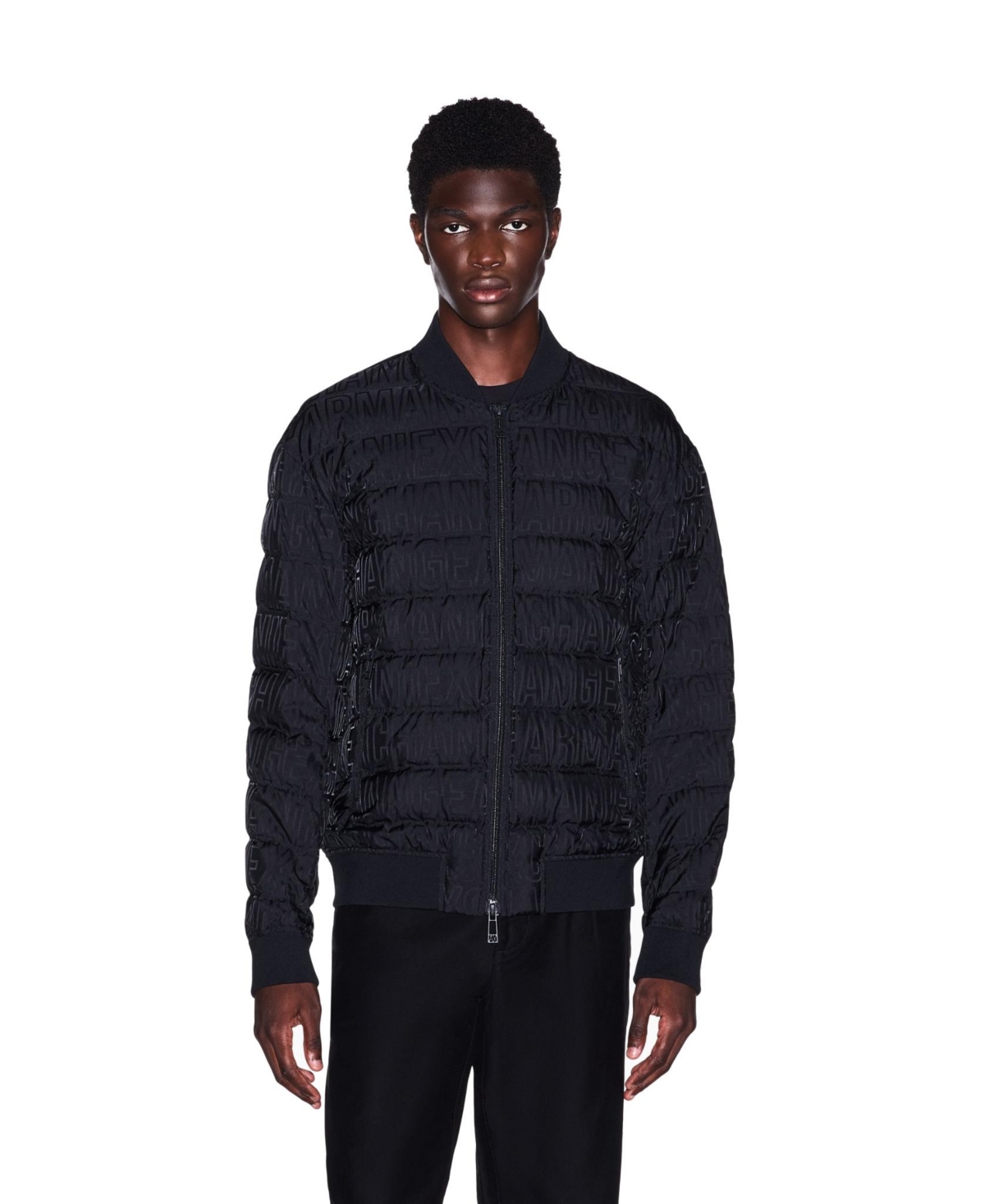 A|X Armani Exchange Men's Jacquard All Over Logo Puffer Jacket