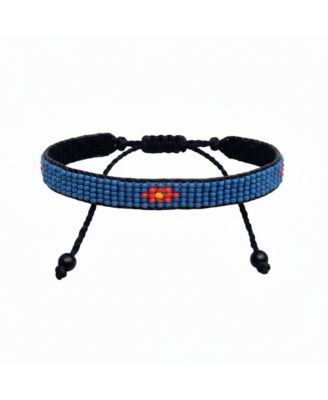 Summer Warmth Bracelet in Red with Orange flower with Blue Accents