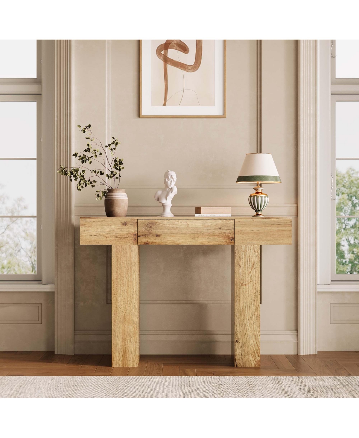 homfan 47" Narrow Console Table with Drawer, Farmhouse Wood Sofa Table for Entryway Hallway Behind Couch, Anti-Tip - Yellow