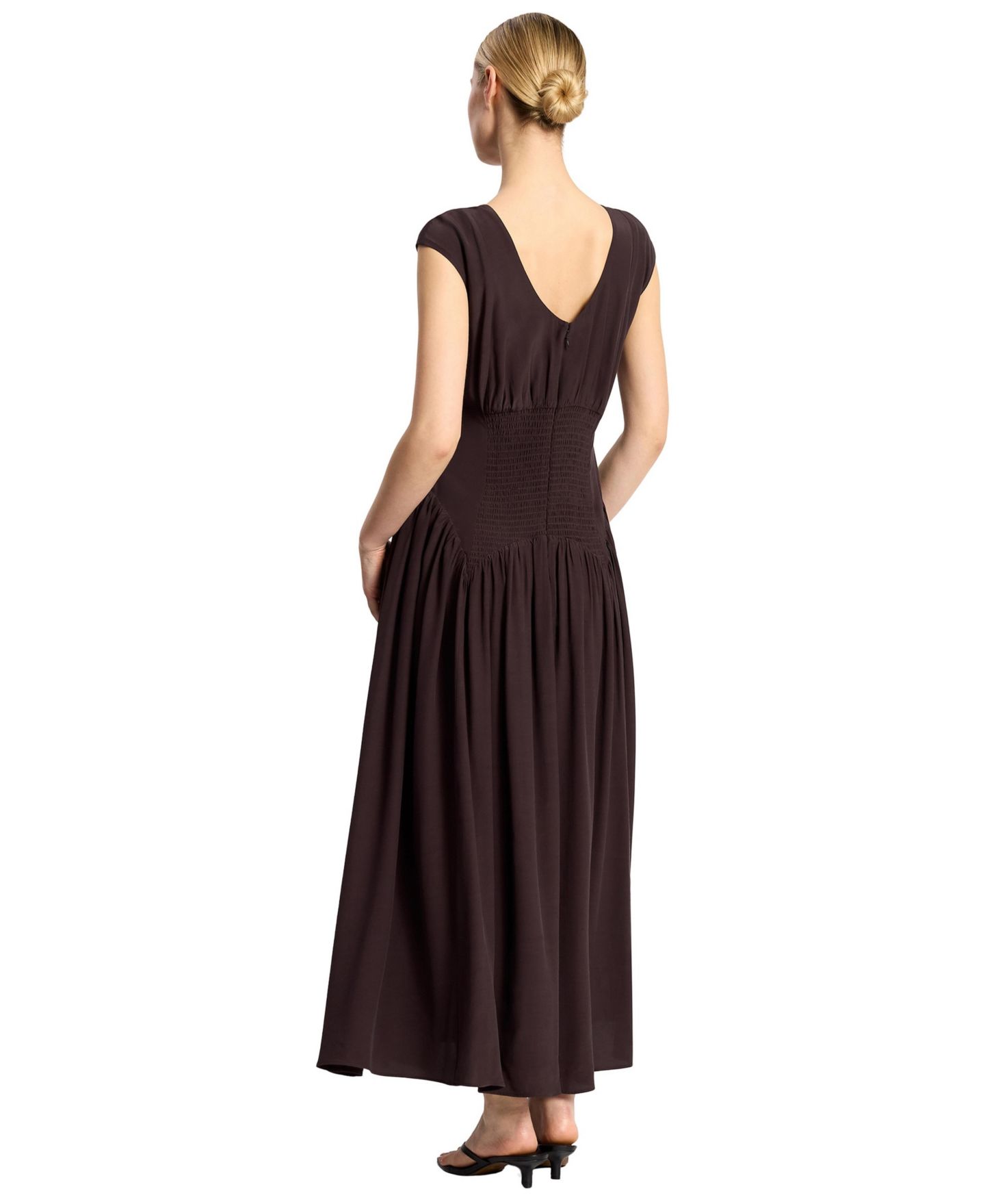 Женское платье Albaray Drop-Waist Fitted-Bodice Slash-Neck Maxi, цвет: Шоколадный — фото 3