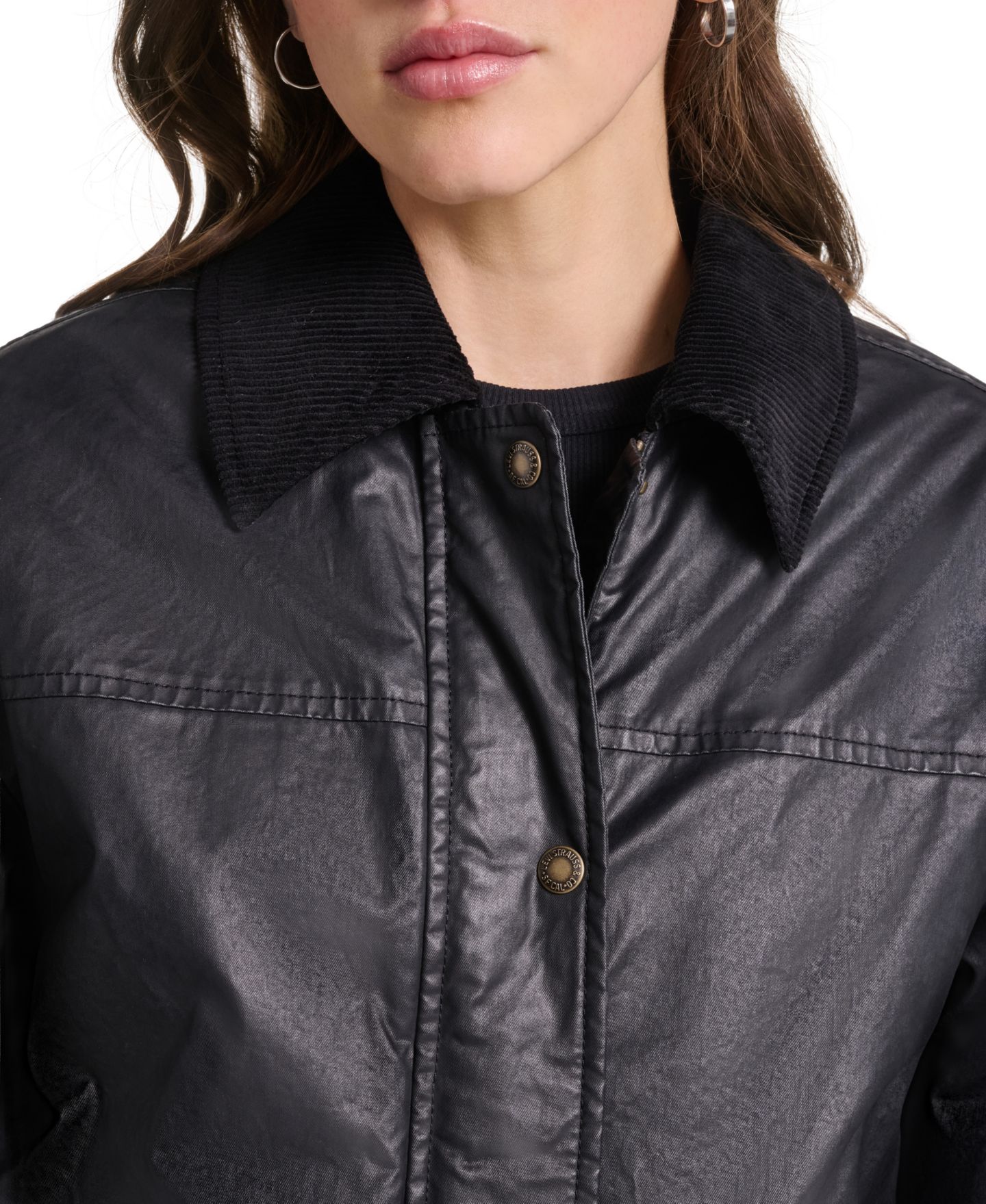 Женская куртка Levi's Relaxed Dad Bombel85 Waxed-Cotton Corduroy-Collar Bomber, цвет: Чёрный — фото 4