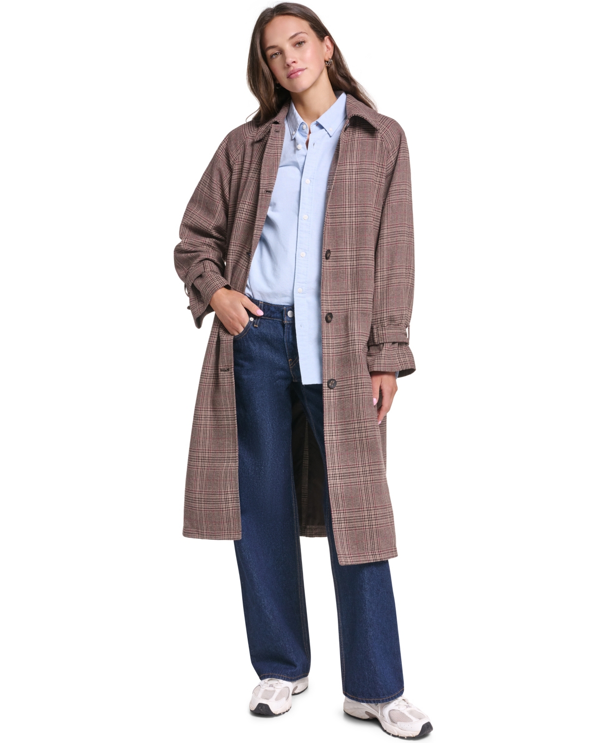 Levi's Women's Single Breasted Trench Jacket - Brown Glen Plaid