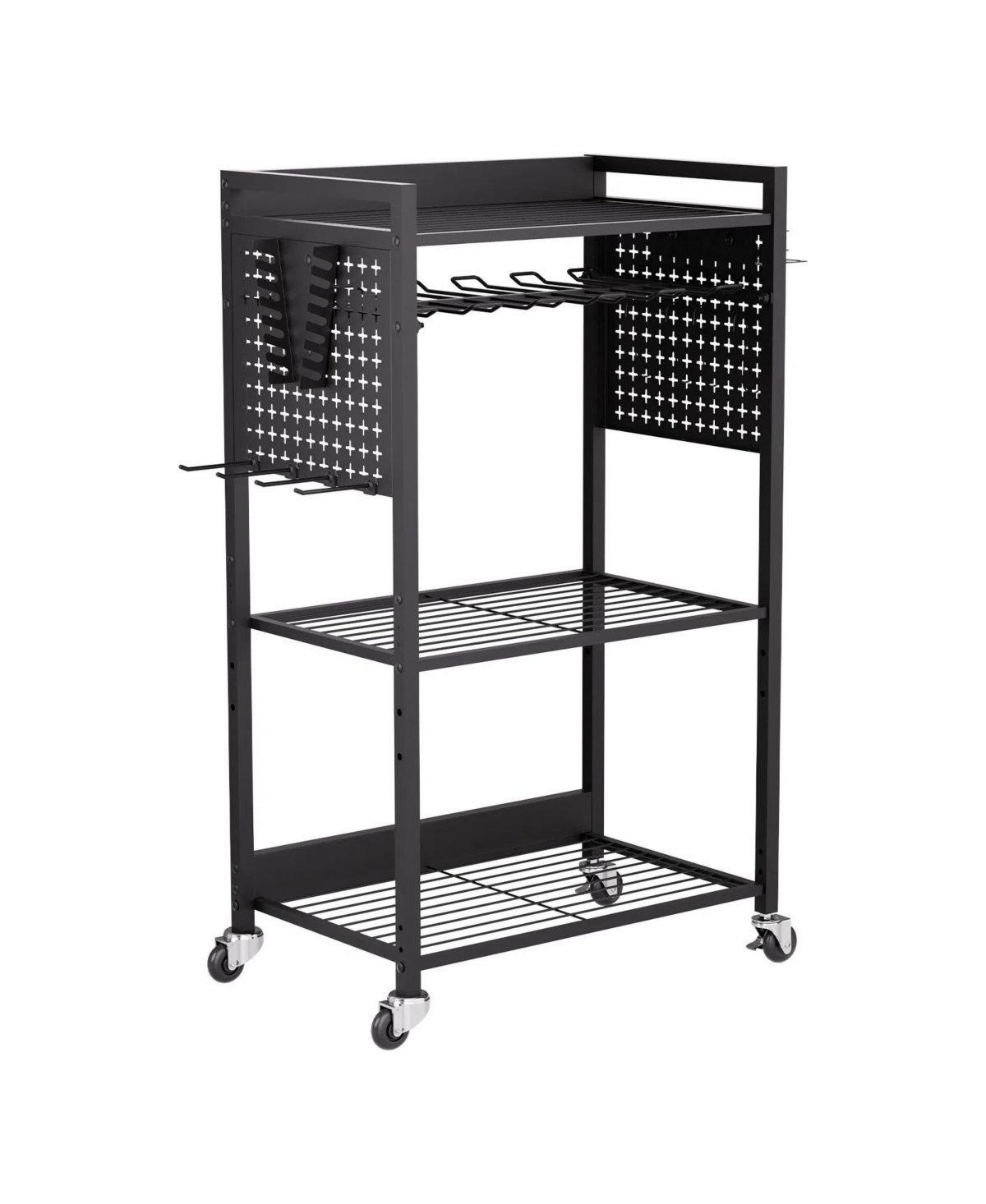 Viyet 38.2 Inch 4-Tier Steel Adjustable Rolling Tool Organizer Cart with Drill Holder