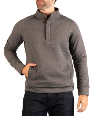 Men's Quilted Knit Hidden Snap Pullover with Suede Trim
