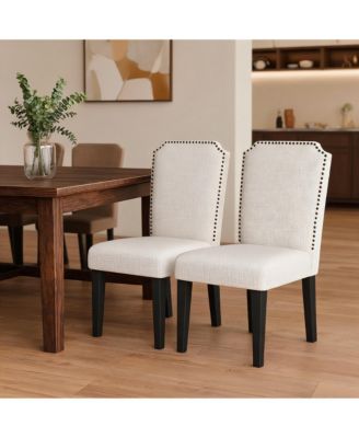 Set of 2 Upholstered High Back Nailhead Trim Solid Wood Leg Dining Chairs