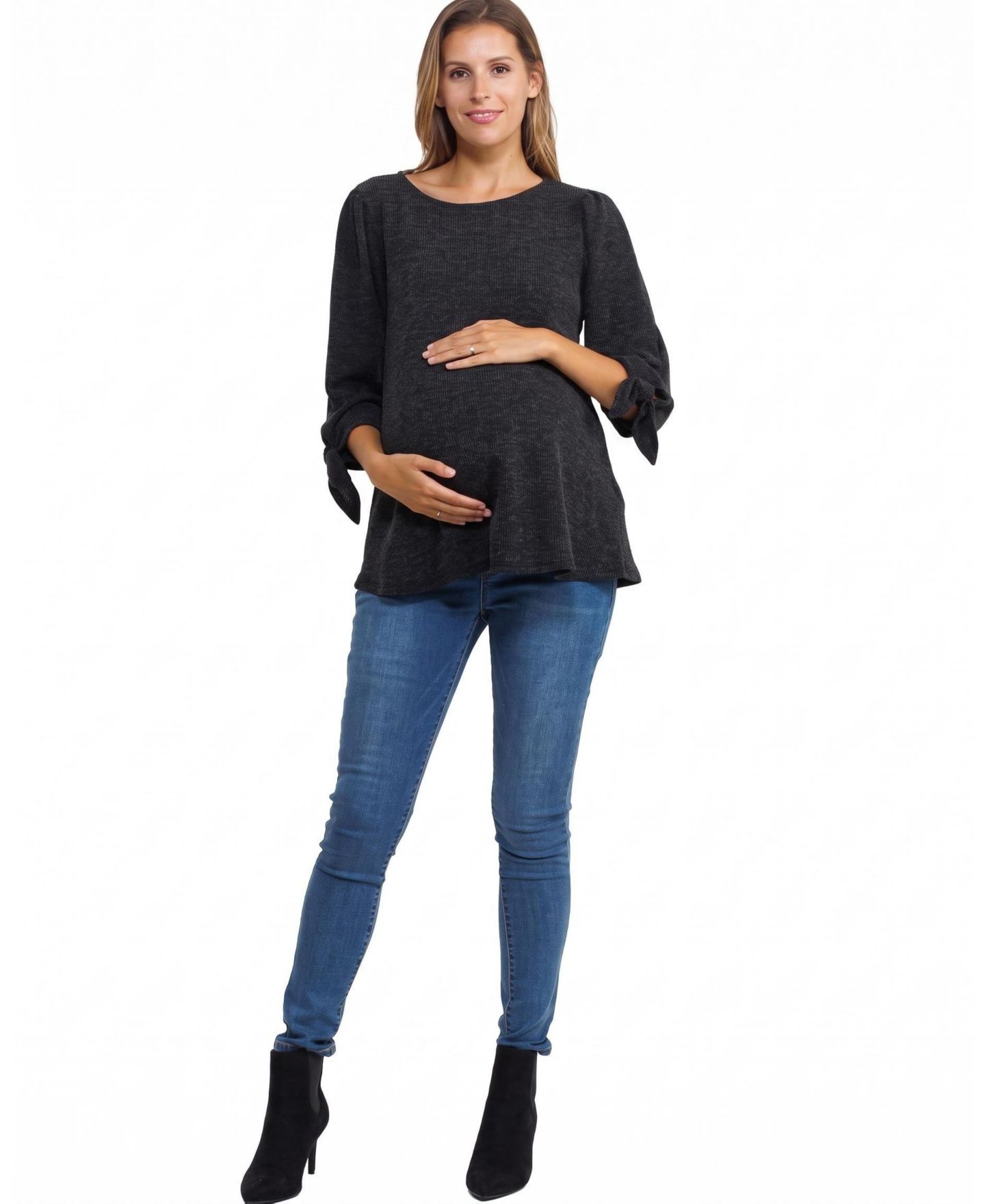 Женский топ Hello Miz Maternity Knit 3/4 Tie-Sleeve Top, цвет: Чёрный — фото 4