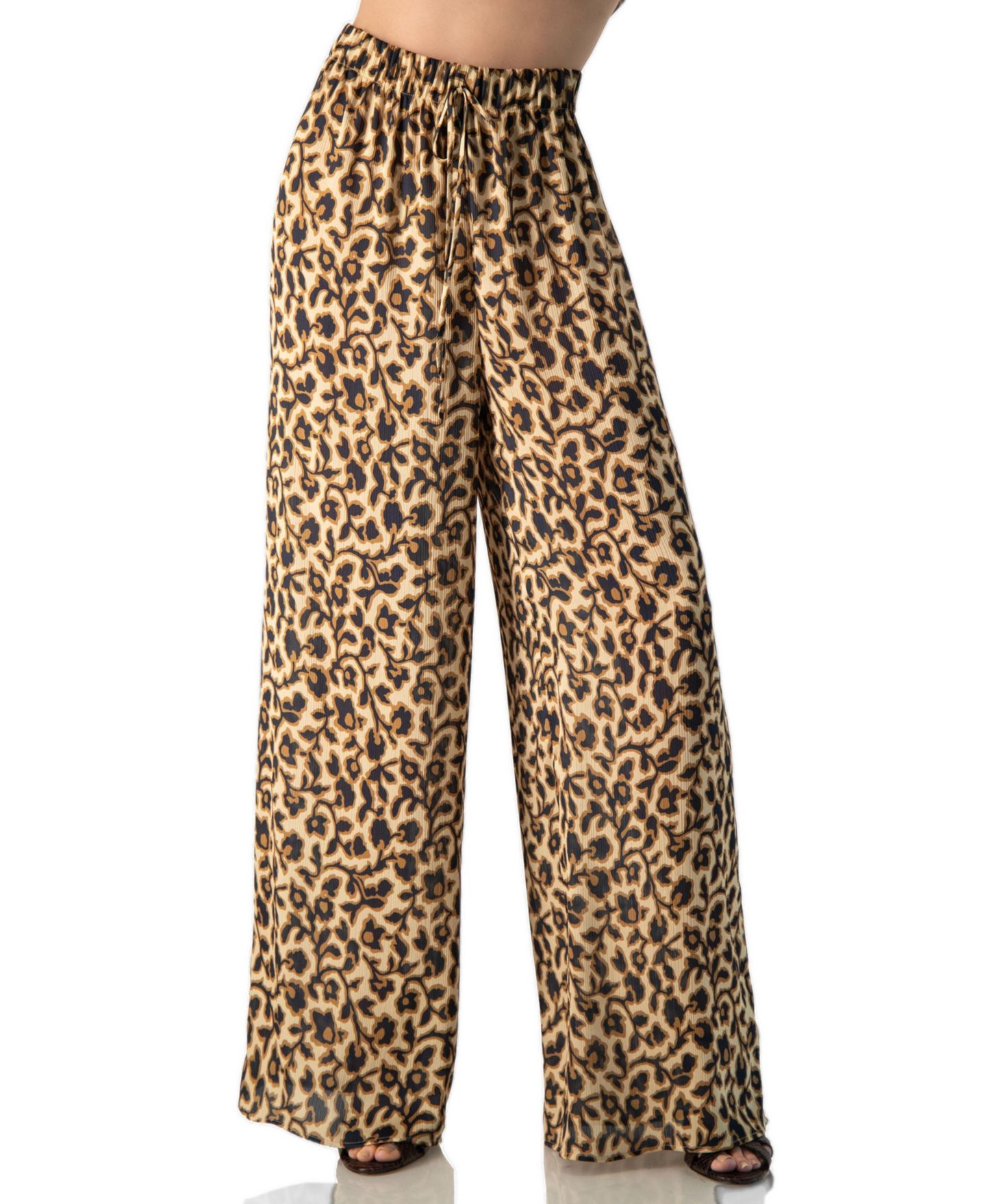 Женские брюки Ivonne Animal-Print Wide-Leg Drawstring, цвет: Светлый коричневый — фото 1