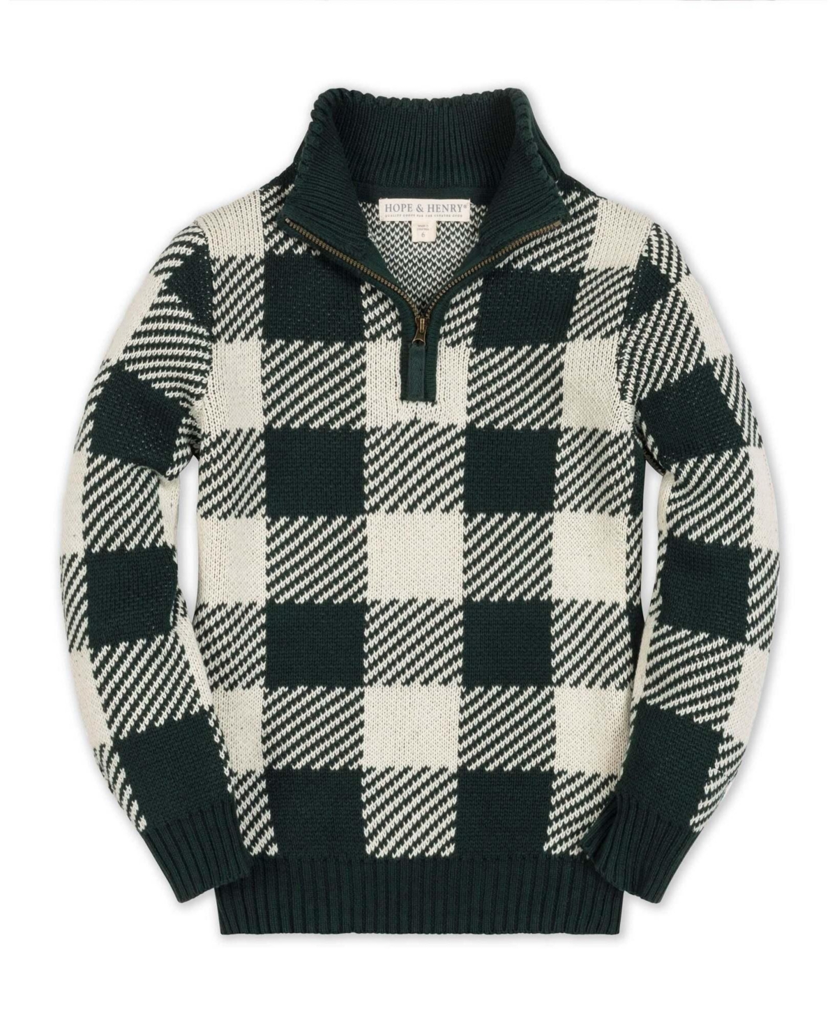 Hope & Henry Toddler Boys' 2T-5T Intarsia Mock-Neck Half-Zip Sweater - Deep green check