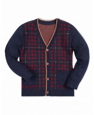 Toddler Boys' 2T-5T Plaid Intarsia Organic Cotton Pocket Cardigan