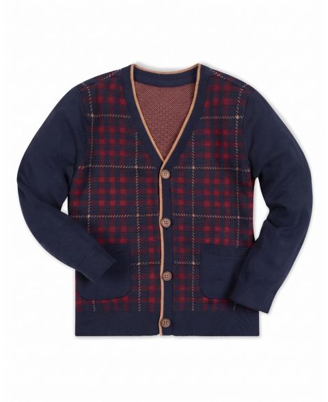 Кардиган Hope & Henry Plaid Intarsia Organic Cotton Pocket для мальчиков-малышей, цвет: Тёмно-синий клетчатый