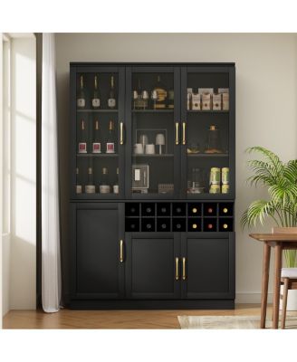 70.8-Inch Tall Modern Wine Bar Cabinet with Glass Doors and Wine Rack