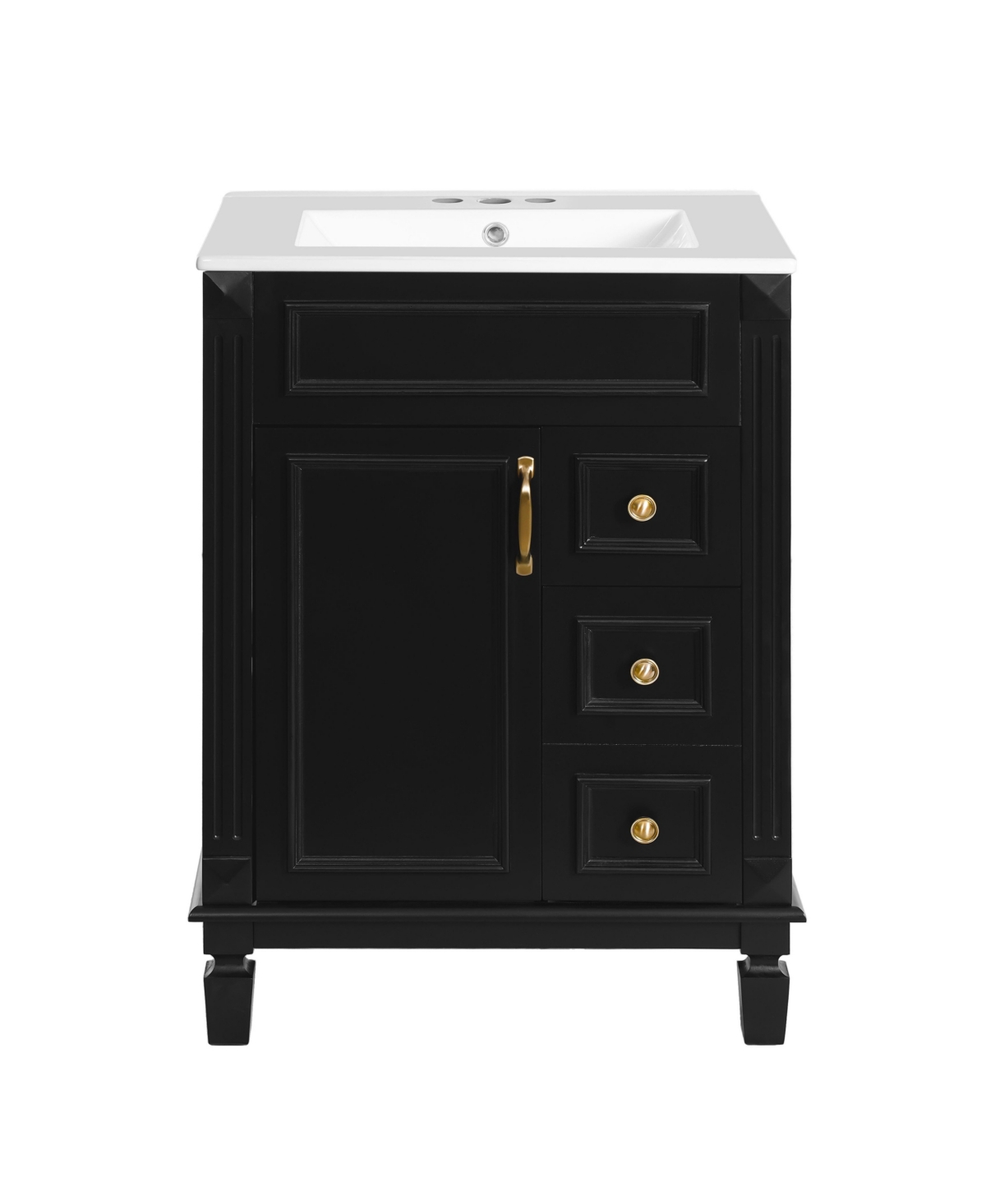 Sillysis 24 Inch Freestanding Bathroom Vanity, Mdf Cabinet with Solid Wood Legs, Ceramic Integrated Sink - Black