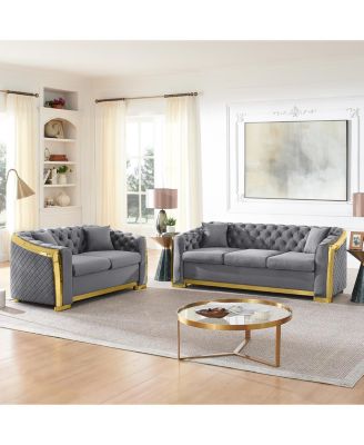 Mid-Century Modern Chesterfield 2-Piece Living Room Set