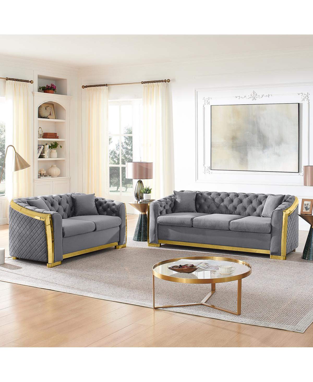Streamdale Furniture Mid-Century Modern Chesterfield 2-Piece Living Room Set