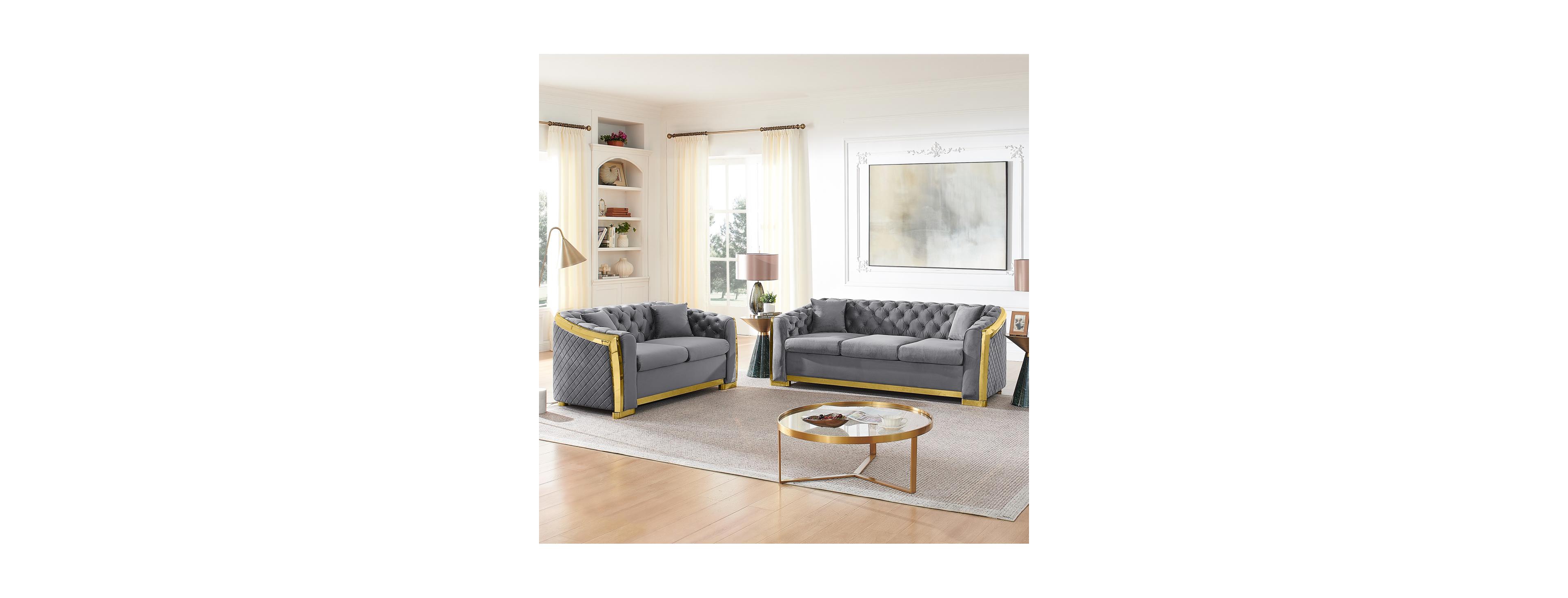 Streamdale Furniture Mid-Century Modern Chesterfield 2-Piece Living Room Set