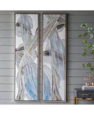 Set of 2 Tall Modern Abstract Oil Paintings With Accents, 20" x 71"