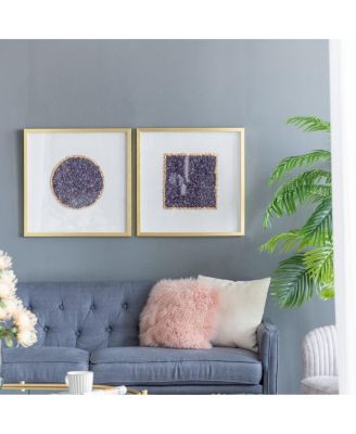 Set of 2 Crystal Framed Shadow Box Wall Art With Velvet Backing, 23.6x23.6"