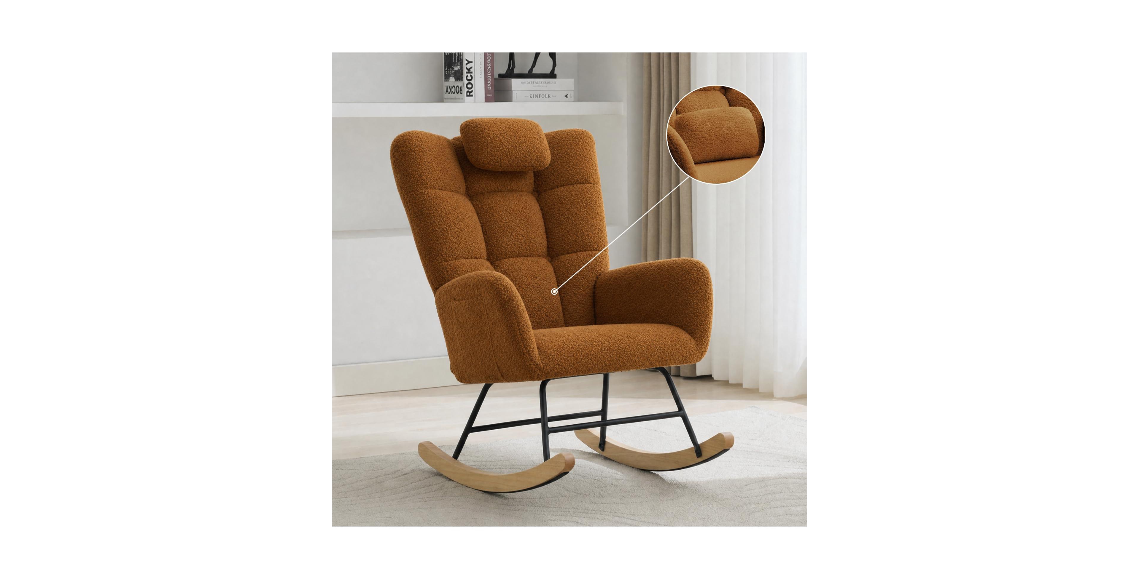 gaomon Fleece Tufted Headrest Wood-Metal Frame Glider Rocking Chair
