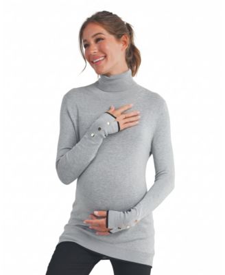 Maternity Turtleneck Button-Sleeve Viscose-Blend Sweater