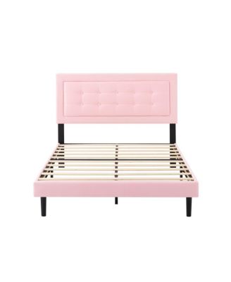 Full Size Upholstered Platform Bed Frame with Wood Slats Support