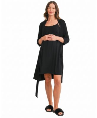 Maternity Clip-Down Nursing Rayon Modal-Blend Dress and Robe, 2-Piece Set