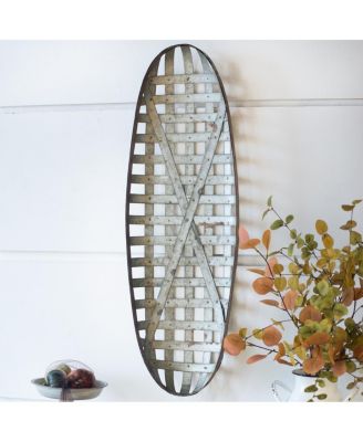 12.4" x 37.4" Rustic Oval Grid Metal Wall Decor, Vintage Farmhouse Wall Accent