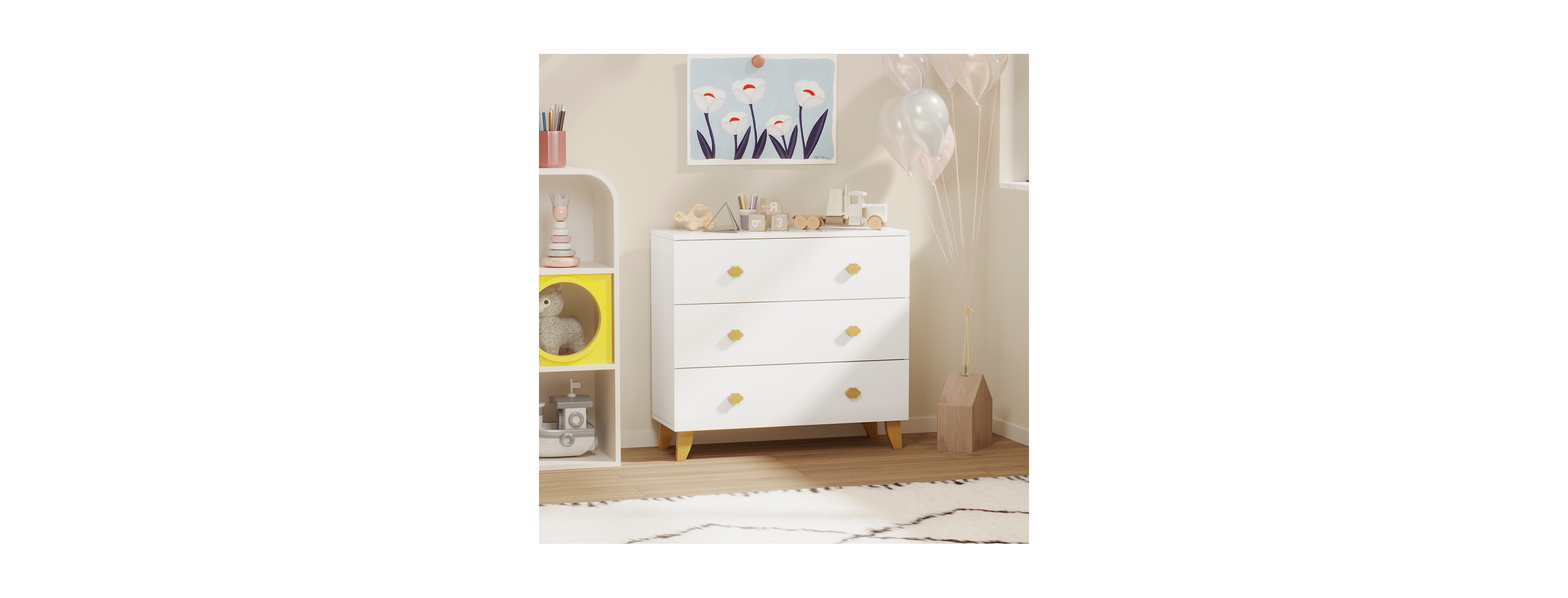 Streamdale Furniture Kids 3-Drawer Dresser with Cloud Handles